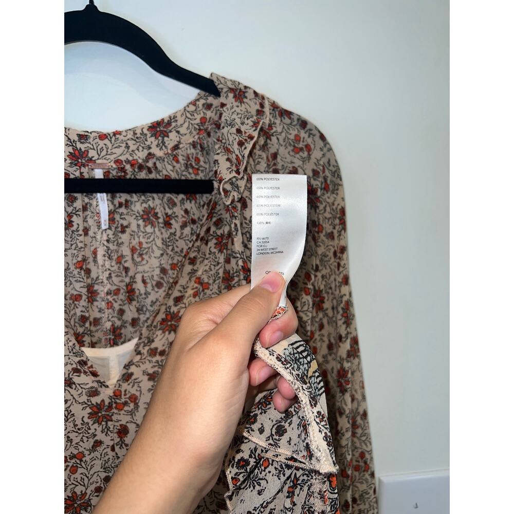 Free People Floral Boho Midi Dress Long Ruffle Hem Prairie Cottagecore Size M - Picture 6 of 7
